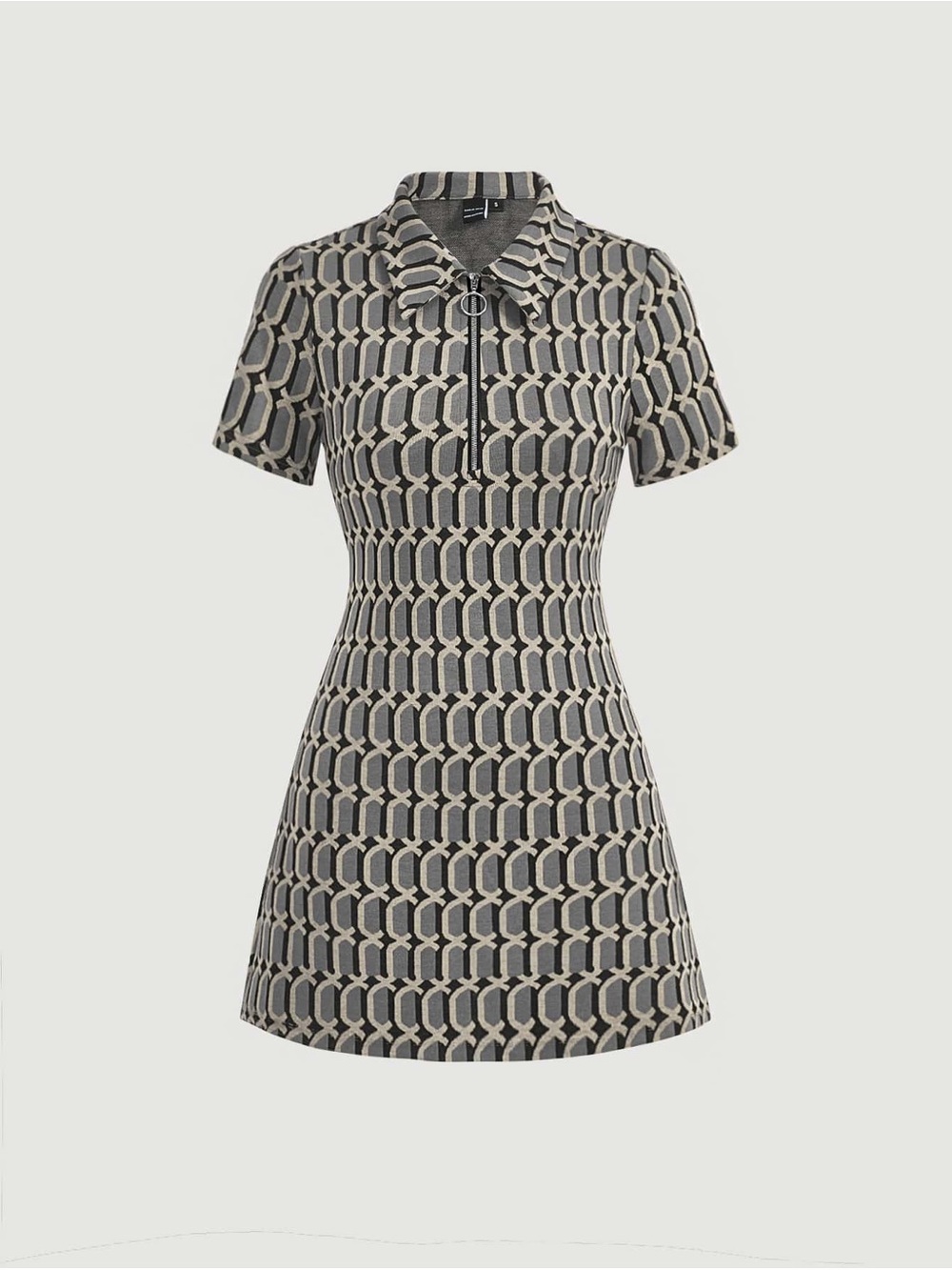 SHEIN Black and Cream Mod Geometric Polo Mini Dress